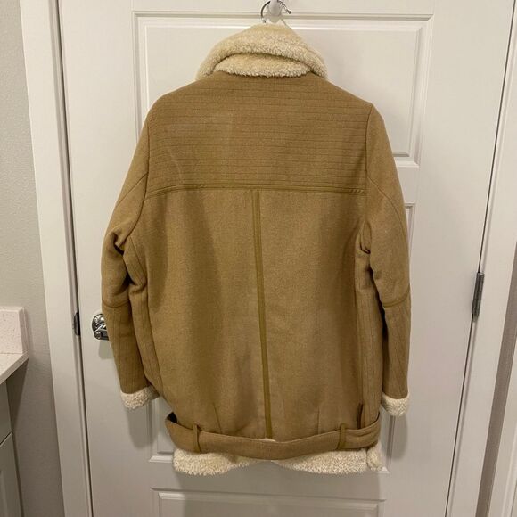 Zara Basic Wool Sherpa Blend Long Sleeve Coat.  Tan/Cream. Medium. Streetwear. - Picture 16 of 16